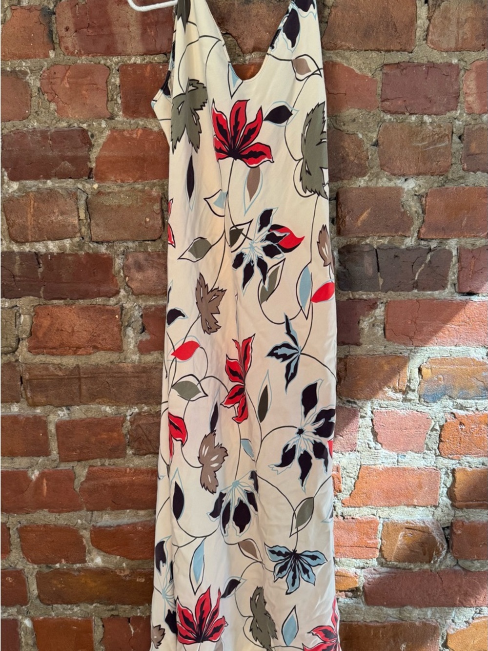 Diane Von Furstenberg Floral Maxi Slip Dress in Cream with Red & Blue Blooms